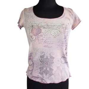 Vintage Y2K Shabby Chic Girlie Tee Apt 9 Petite M Pink Graphic Short Sleeve Top